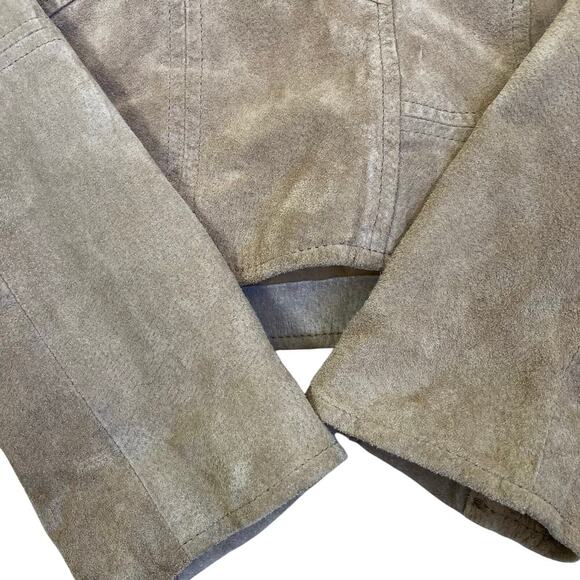 Blank NYC SL8 Genuine Suede Moto Jacket in Tan Sz S Cropped Lined Zip Closure - Picture 12 of 16